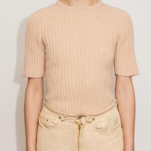 Baserange Simin Ribbed Merino Wool Sweater Tee Size Small NWT $125 Beige Rose